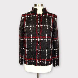 Adrienne Vittadini Womens Black Red Plaid Button Up Cardigan Jacket size S